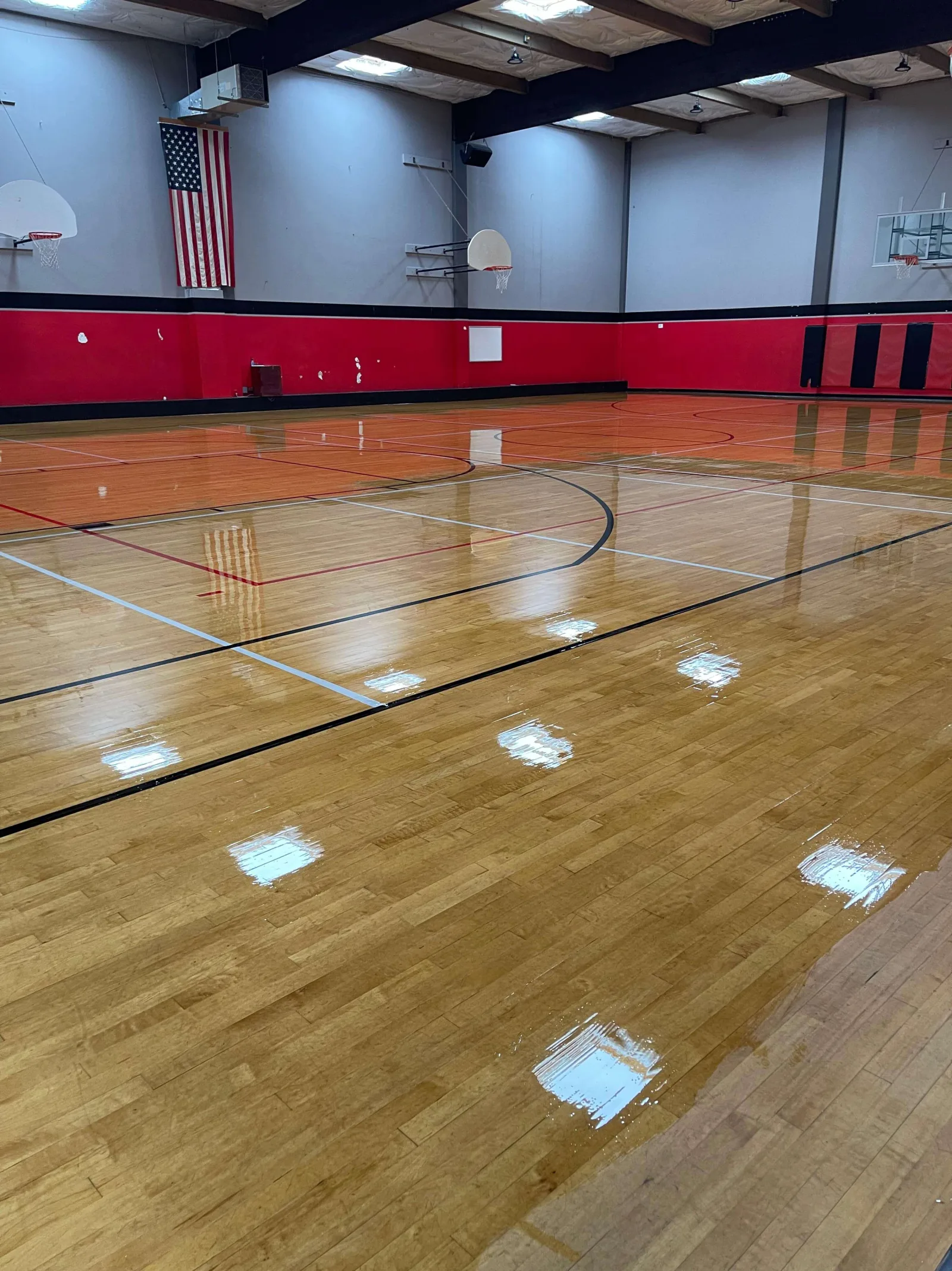 Basketball court after polishing and sealing